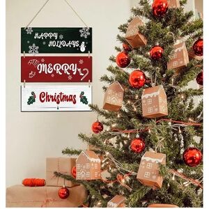 Brand new wooden Happy Holidays and metty Christmas hanging decor